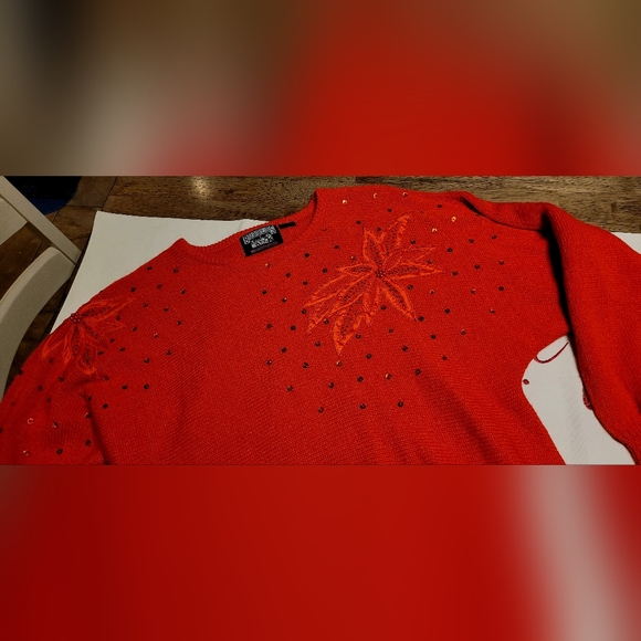 Vintage 80's Bubbles International Red Poinsettia Wool Sweater - Picture 3 of 4